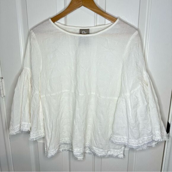 Anthropolgie Dolan Left Coast Evamarie White Bell Sleeve Fringe Top Sz S Boho - Picture 1 of 6
